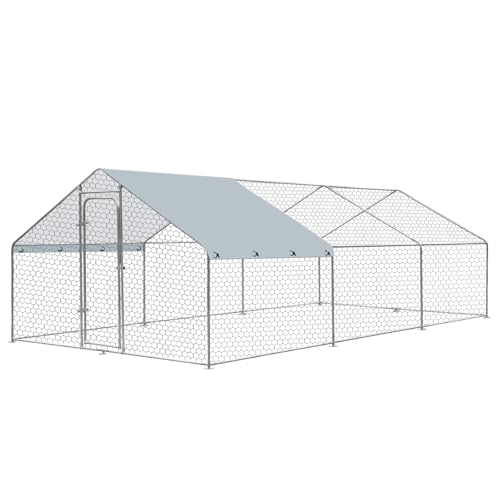 Outdoor Metal Chicken Coop Large Walk-in Poultry Cage Spire-Shaped Chicken Run with Waterproof and Anti-Ultraviolet Cover for Outside,Backyard and Farm,14.7' L*9.8' W*6.4' H - size: 14.7' L*9.8' W*6.4' H