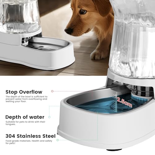 Gardner Pet Automatic Dog Water Dispenser Gravity Stainless Steel Water Waterer Feeder, 100% BPA-Free Large Capacity Water Feeding Bowls for Medium & Large-Sized Dogs Cats Other Pets -(1 Gallon) - color: White, size: 1 Gallon