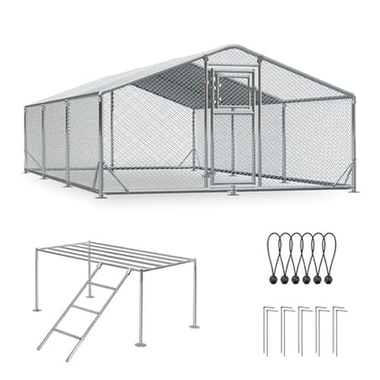 10x20FT Metal Chicken Coop, Large Chicken Run with Dutch Door Chicken Perch, and 2 Cover, Walk in Duck Coop for Backyard Poultry and Pet Farming - size: 3 Unit Coop With Chicken Perch