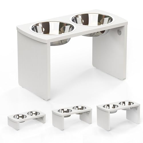 Elevated Dog Bowls, Waterproof Raised Dog Bowl for Medium & Large Dogs, HIPS Poly Lumber Stand with 2 Stainless Steel Bowls, Indoor & Outdoor Use (13'' Tall–68 oz Bowl, White) - color: White, size: X Large: 13'' Tall-68 oz Bowl