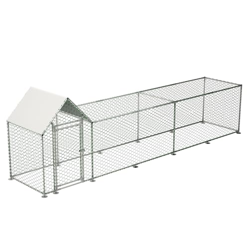 Large Metal Chicken Coop Walk-in Chicken Run Galvanized Wire Poultry Chicken Hen Pen Cage Rabbits Duck Cages with Waterproof and Anti-Ultraviolet Cover for Outside - size: 313.0"L x 80.7"W x 80.0"H