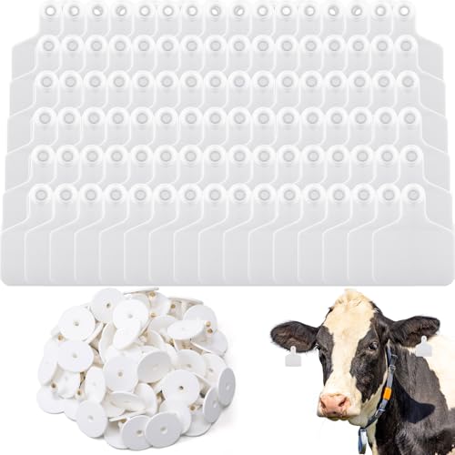 Lothee 200 Pcs Blank Cattle Ear Tags Large Plastic Precision Animal Identification Blank Livestock Ear Tags for Cattle Cow Horse Dog Pig Goat Sheep Farm Management (White) - color: White