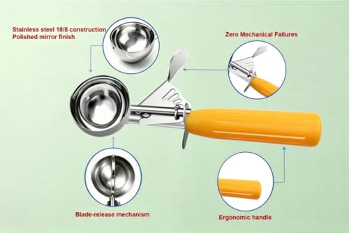 TOPKITCHEN Commercial-Grade Ice Cream Scoop 1.63 oz, 18/8 Stainless Steel Cookie Scoop with Plastic Handle, Portion Control Disher Scoop for Bakeries, Restaurants & Dessert Shops, #20, Yellow - size: 1.63 oz - Yellow