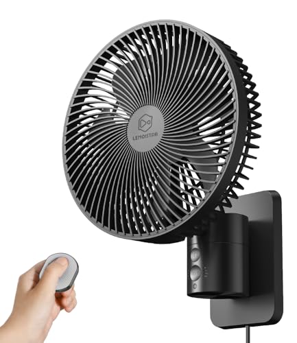 LEMOISTAR 8 Inch Small Wall Mounted RV Fan with Remote Control, 90° Oscillating, 4 Speeds, 4 Timer, Adjustable Tilt, 70 Inch Cord, Quiet, for Corner Bedroom Home Office Garage-Black - color: 8 Inch Black