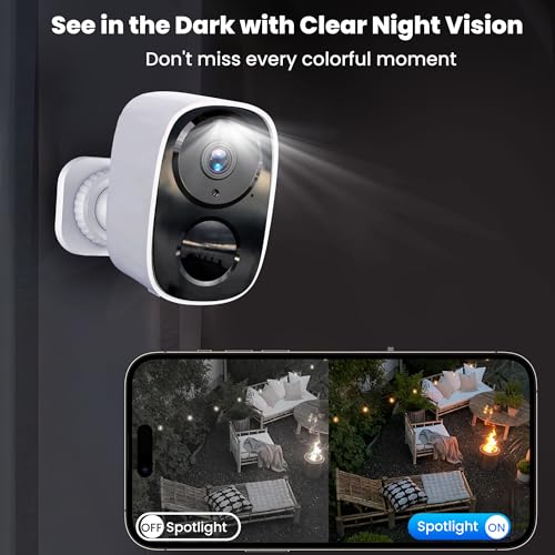 2026 Upgraded 2K Wireless Security Camera with 64G SD Card, Free Cloud Storage, 1-6 Month Battery Life, AI Motion Detection, Spotlight, Siren Alarm, 2-Way Audio, Waterproof WiFi Surveillance Camera - color: White - Camera with 64G SD Card