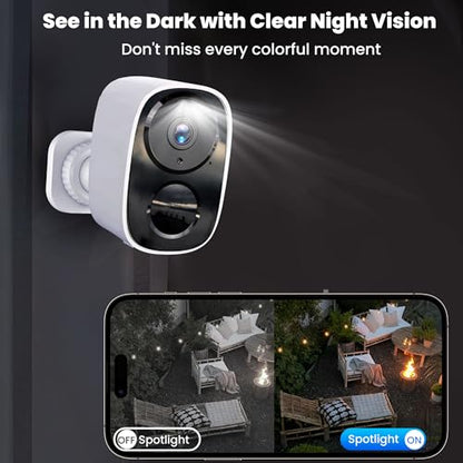 2026 Upgraded 2K Wireless Security Camera with 64G SD Card, Free Cloud Storage, 1-6 Month Battery Life, AI Motion Detection, Spotlight, Siren Alarm, 2-Way Audio, Waterproof WiFi Surveillance Camera - color: White - Camera with 64G SD Card