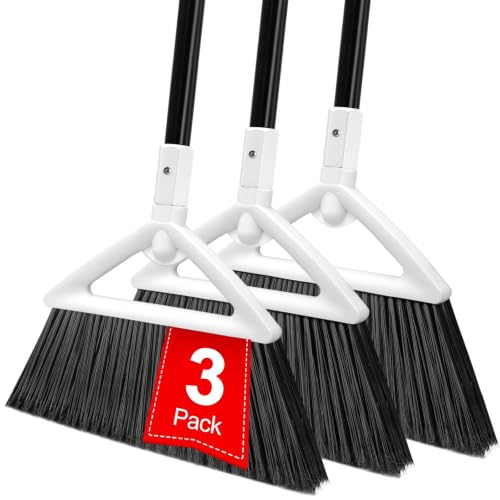 Heavy Duty Angle Broom 3 Pack - White Broom for Outdoor & Indoor, Garage, Driveway, Sidewalk, Kitchen & More, Long Handle - color: 3pack White