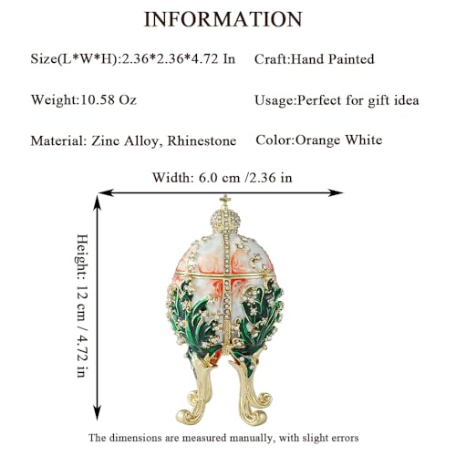 QIFU Hand Painted Orange White Faberge Egg Style Enamel Trinket Box Hinged, Unique Gift for Family - color: Orange White