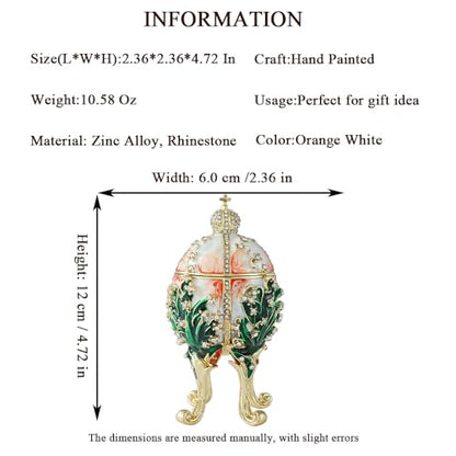 QIFU Hand Painted Orange White Faberge Egg Style Enamel Trinket Box Hinged, Unique Gift for Family - color: Orange White