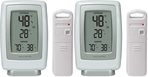 AcuRite 00611 Indoor Outdoor Thermometer with Wireless Temperature Sensor & Hygrometer White Small (Pack of 2) - size: 1 x 3.5 x 5.5 inches (Pack of 2)