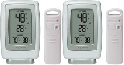 AcuRite 00611 Indoor Outdoor Thermometer with Wireless Temperature Sensor & Hygrometer White Small (Pack of 2) - size: 1 x 3.5 x 5.5 inches (Pack of 2)