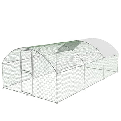 Large Metal Chicken Coop, Walk-in Poultry Cage, Large Chicken Run with Waterproof & Anti-Ultraviolet Cover, Chicken House with Double Lockable Doors for Outdoor 9.8x19.7x6.6Ft - size: 9.8' W x 19.7' L x 6.6' H