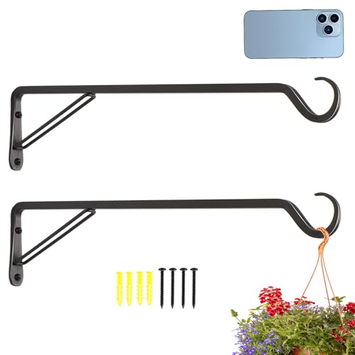AILIN YELOKIE 2 Pack Extra Long 19 Inch Heavy-Duty Rust-Resistant Solid Steel Plant Hangers and Bird Feeder Hangers for Indoor and Outdoor Decor, Wall Hooks - color: Black, size: 19in-2-Black