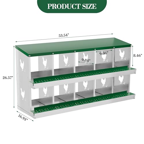 IDEALHOUSE Chicken Nesting Box, Galvanized Steel Laying Box with Rustproof & Roll-Away Egg Design, for Hens, Green 10 Compartment No Bracket - color: Green, size: 10 compartments (without bracket)