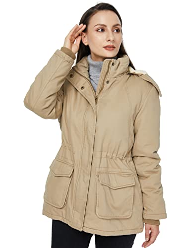 WenVen Women's Winter Warm Sherpa Lined Jacket Heavy Parka Coat with Hood - color: Khaki-2, size: Large