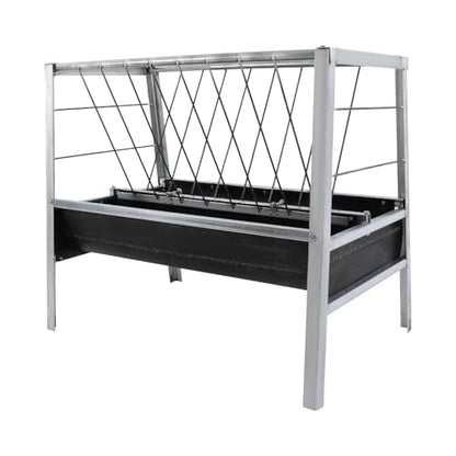 2-in-1 Livestock Feed Trough, Large Capacity Dual-Sided Feeder Galvanized Livestock Rack with Hay & Grain Trough for Sheep Calf Cow Horse