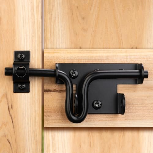Slide Bolt Gate Latch for Wooden Fence, Heavy Duty Black Sliding Bolt Gate Lock Latch Hardware with Padlock Hole, Door Gate Latch for Wooden Gate Vinyl Fence Barn Shed, 1 Pack - size: Upgrade