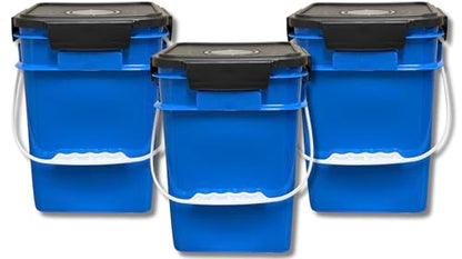 House Naturals 4 Gallon Square Food Grade Bucket Pail with Plastic Handles and Lid (Pack of 3) Made in USA containers (Blue) - color: Blue