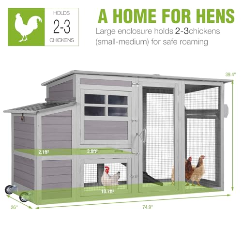 Gutinneen Chicken Coop Large Chicken House with Run Wooden Poultry Cage with Nesting Box,Large Opening Roof