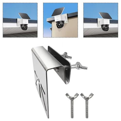 Stainless Steel Gutter Mount for Outdoor Security Camera and Solar Panel Gutter Mount Adjustable Bracket with 360° Rotation No Drill Installation with 1/4 Screw Thread