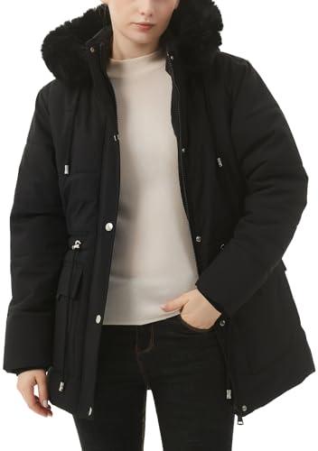 MOERDENG Women's Warm Winter Puffer Coat Thicken Fleece Lined Down Jacket Faux Fur Detachable Hood Snow Parka - color: Black, size: Medium