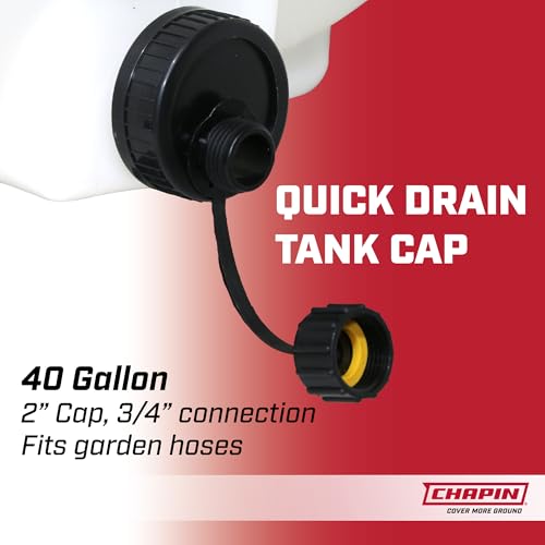 Chapin 98142 Water Storage Tank, 40‑Gallon, Utility Water Supply, Translucent Chemical‑Resistant Poly Tank, 6" Wide Cap, 2" Drain & Garden‑Hose Port for Farms, Acreage, Gardens & Orchard - size: 40-Gallon