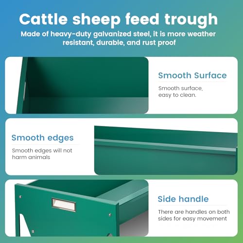 Goat Feeder Livestock Feeding Trough Horse Trough Livestock Grain & Hay Feeder Heavy Duty Galvanized Steel Sheep Feeding Supplies for Goat Cattle Horse Pig Deer
