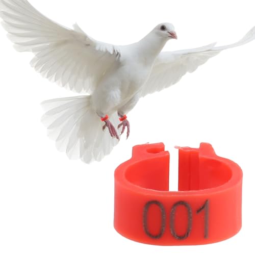 100Pcs 8MM 001 to 100 Numbered Plastic Letter Pigeon Bird Leg Bands Rings, Pigeon Identify Rings, Training Supplies Leg Number Bird Bands for Letter Pigeon (Red) - color: Red