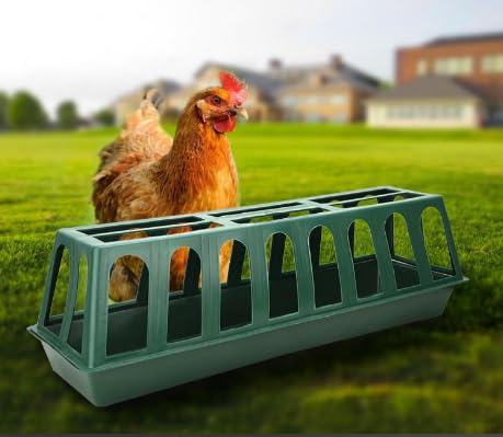 COZIWOW Plastic Poultry Feeder Rack, No-Waste Chicken Feeder with 12 Feeding Slots, Heavy-Duty Green Feeding Trough for Chickens, Ducks, Geese, and Small Poultry, Farm & Backyard Poultry Supplies