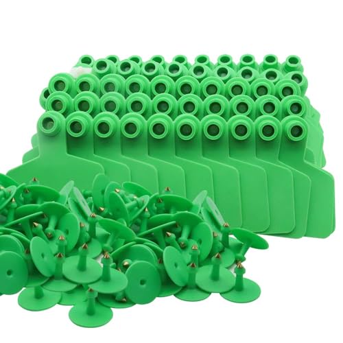 Cattle Ear Tag Blanks 100 Sets Livestock Identification Ear Tags with Ear Tag Applicator and Tag Remover Pliers for Cattle Cow Pig Goat Horse 62.8 * 75mm Red (Green 62.8 * 75mm)