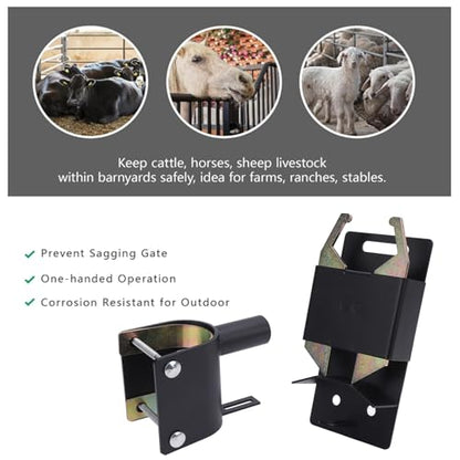Heavy Duty Gate Latch, Steel Zinc Livestock Cattle Latch with Padlock Option, Automatic Closing Function, Ideal for Circular Tube Gates