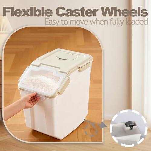 RUIAN 2Pcs Large Flour Storage Container Bin 25Lb Airtight Rice Storage Containers with Wheels Seal Locking Lid, BPA Free with Measuring Cup&Scoop for Flour, Rice, Grain (Gray) - color: Gray 2Pack 25Lb