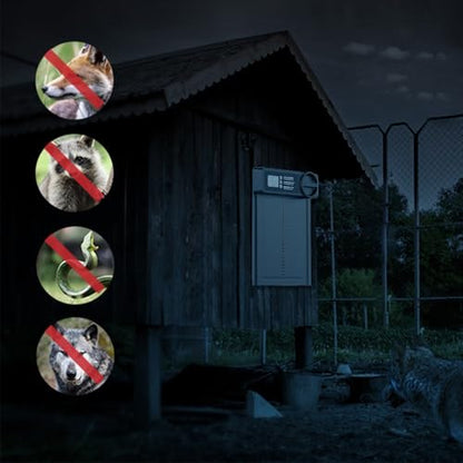 Solar Powered Chicken Coop Door, Intelligent Timed Automatic Anti-Pinch Chicken Cage Door, Light Sensor and Remote Control, Weatherproof Poultry Door