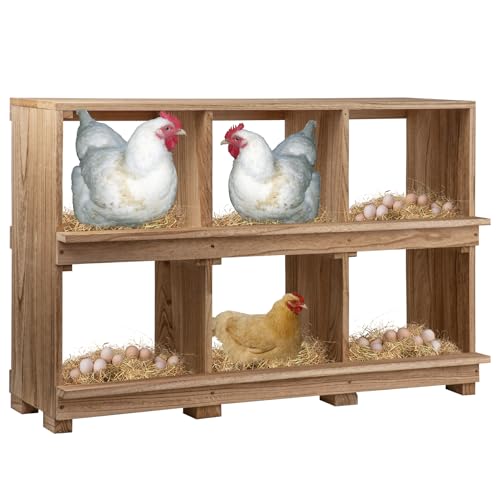 Neoaider Nesting Boxes for Chickens 6 Compartment, Wall-Mounted Wooden Chicken Nesting Box, Ensuring Comfortable Egg Laying, Preventing Egg Falls, Perfect for Backyard and Poultry Farms - size: 37.8"L x 14.7"W x 26.0"H