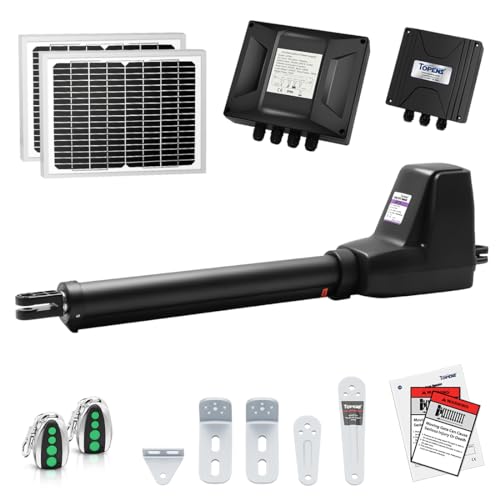 TOPENS AT12131S Solar Single Swing Gate Opener Heavy Duty Automatic Gate Motor for Single Swing Gates Up to 18ft, Electric Driveway Gate Operator AC Powered with Solar Panel Remote Control Kit - size: 880lbs