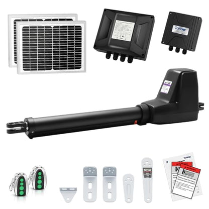 TOPENS AT12131S Solar Single Swing Gate Opener Heavy Duty Automatic Gate Motor for Single Swing Gates Up to 18ft, Electric Driveway Gate Operator AC Powered with Solar Panel Remote Control Kit - size: 880lbs