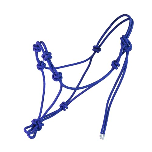 4 Knot Rope Halter for Horses – Strong 1/4″ Stiff Rope Bitless Training Halter,Lightweight & Adjustable - color: Vivid Blue, size: Large