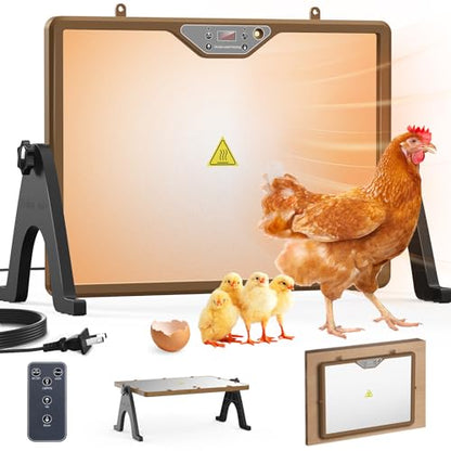 Chicken Coop Heater Brooder Plate, 180W Dual-Heating Chicken Heater Built-in Thermostat | Cycle Mode | Light, Remote Control Chick Heater for Coop, Adjustable Chicken Warmer for Poultry, UL-Compliant - color: Brown