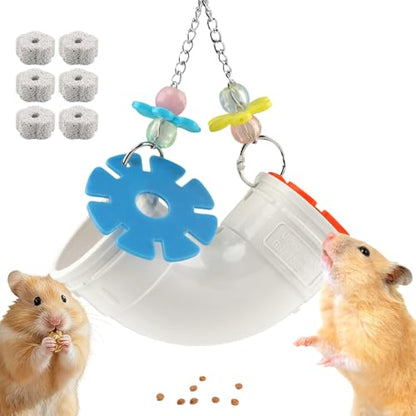 Rat Foraging Toy for Various Treats, Hanging Puzzle Slow Feeder with Beads, Flowers and 6 Plum Blossom Teeth Grinding Stones, for Rat, Mice & Parakeets