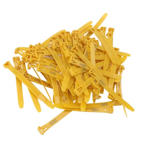 SUNGOOYUE Chicken Leg Bands, Plastic Poultry Identification Rings with Adjustable fadeless Numbered Engraving, for Duck Goose Chicken Management (Yellow) - color: Yellow