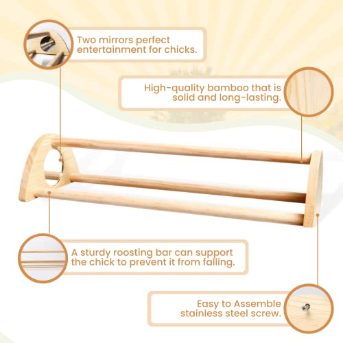 TonGass 16" Extra Long Chicken Perch - Freestanding Roosting Bar for Baby Chicks with Built-in Mirrors for Entertainment - Durable Polished Bamboo Roosting Bar - 15 3/4 x 6 5/8 x 3 1/2"