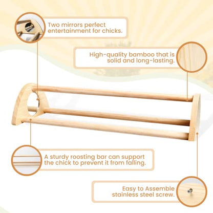 TonGass 16" Extra Long Chicken Perch - Freestanding Roosting Bar for Baby Chicks with Built-in Mirrors for Entertainment - Durable Polished Bamboo Roosting Bar - 15 3/4 x 6 5/8 x 3 1/2"