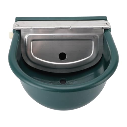 Livestock Water Bowl Trough Drinking Dispenser Farm Feeder Plastic with Iron Lid Float Ball Green for Cattle Sheep Horse