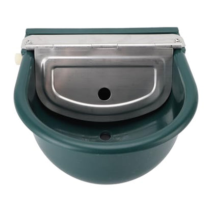 Livestock Water Bowl Trough Drinking Dispenser Farm Feeder Plastic with Iron Lid Float Ball Green for Cattle Sheep Horse