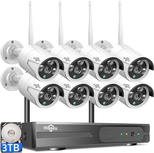 【16CH Expandable】Hiseeu Home Security Camera System, 24/7 Recording, Wired Plug-in Powered 8Pcs 5MP Outdoor Camera, 4K NVR Kit, Night Vision, IP66, Motion Detection, 3TB HDD, 2.4G/5G Wireless Pro WiFi - color: White-2