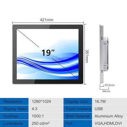 GreenTouch 19 Inch Front IP65 Panel Rugged Metal Case Display Touch Screen Industrial Grade Open Frame LCD Monitor - 1280x1024 - size: 19 IN