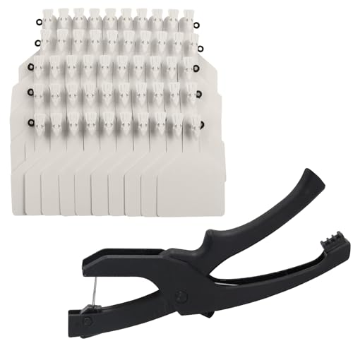 Tags One-Piece Cattle Ear Tags 50pcs Blank Large Tags with Specialized Pliers, Animal Identification Tags for Cows Goats Sheep Pigs (White) - color: White