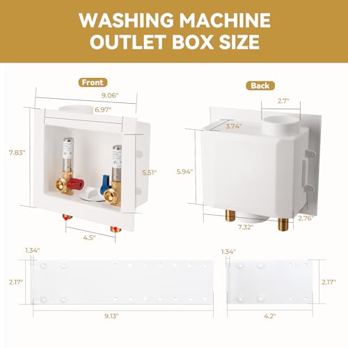 Washing Machine Outlet Box with Stainless Steel Water Hammer Arrestor, 1/2 Inch MIP&SWEAT x3/4 Inch MHT with Center Drain, Washer Faucet Recessed Box, Laundry Washer Valve Outlet Box - color: MIP&Sweat/SS Arrestor