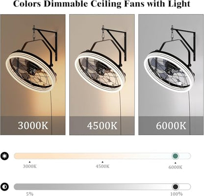 Plug in Wall Mount Fan with Light, 20 Inch 3CCT Dimmable Fan Light, Remote & App Control, 6-Speed, Reversible, Indoor/Outdoor Wall Mounted Fans for Patio, Garage, Living Room (LED Frame) - color: LED Frame