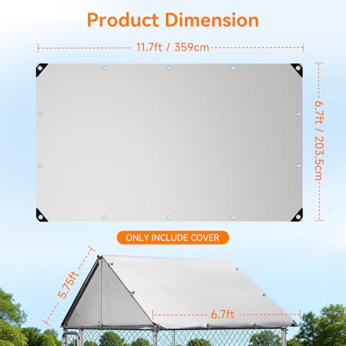 Chicken Coop Cover Waterproof, 11.7 * 6.7ft 420D Durable Oxford Fabric, Sunshade Water-Resistant Tarp for Walk-in Chicken Run Pen with Ball Bungees Cords, 1pc